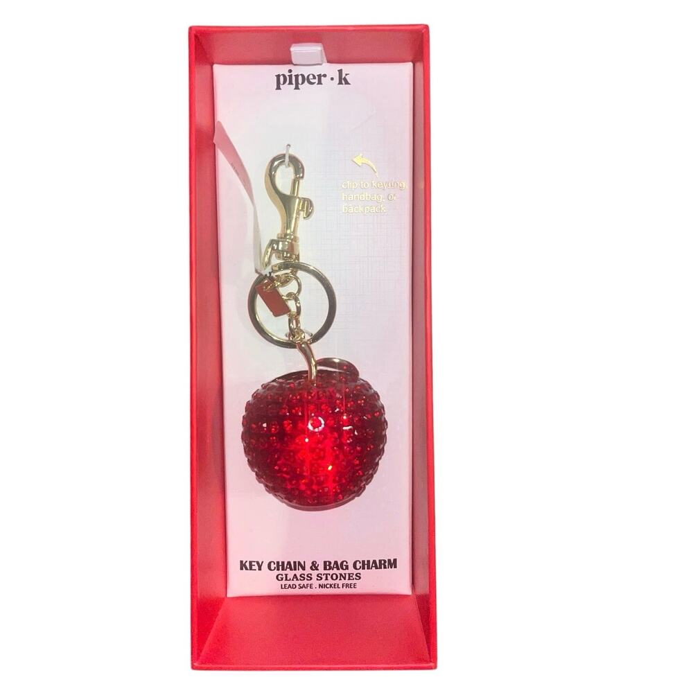 Piper K Apple Glass Stone Bag Charm and Key Chain - Picture 2 of 3